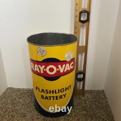 Vintage 60s Ray-O-Vac battery 2 sided advertising store display trash can 14.5