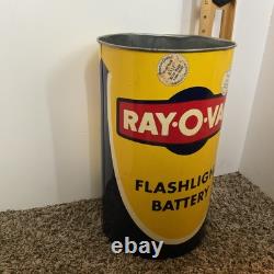 Vintage 60s Ray-O-Vac battery 2 sided advertising store display trash can 14.5