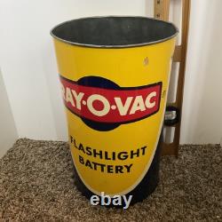 Vintage 60s Ray-O-Vac battery 2 sided advertising store display trash can 14.5