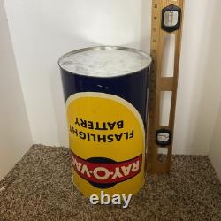 Vintage 60s Ray-O-Vac battery 2 sided advertising store display trash can 14.5