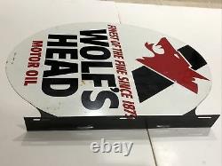 Vintage Advertising 1974 Wolf's Head Oil Double Sided Flanged Sign 024-a-m 4-74