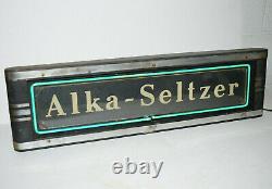 Vintage Alka Seltzer Neon Light Etched Glass Metal Box Sign Art Deco Early Adv