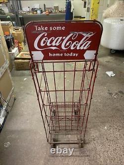 Vintage Antique Coca Cola Advertising Store Display Rack SIGN on wheels
