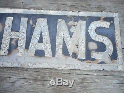 Vintage Antique SMOKED HAMS Advertising Store Display OLD Decor Restaurant SIGN