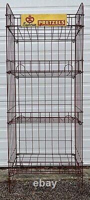 Vintage Bachman Pretzels Advertising Wire Metal Store Display Stand Rack & Sign