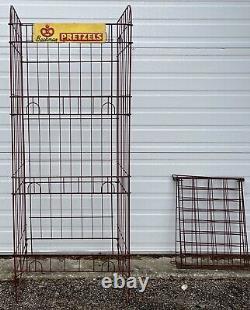 Vintage Bachman Pretzels Advertising Wire Metal Store Display Stand Rack & Sign