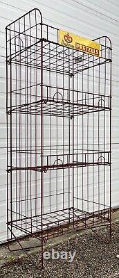 Vintage Bachman Pretzels Advertising Wire Metal Store Display Stand Rack & Sign