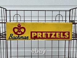 Vintage Bachman Pretzels Advertising Wire Metal Store Display Stand Rack & Sign