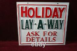 Vintage Blow Mold Holiday Lay Away Store Sign Embossed Christmas 1950 1960