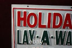 Vintage Blow Mold Holiday Lay Away Store Sign Embossed Christmas 1950 1960