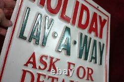 Vintage Blow Mold Holiday Lay Away Store Sign Embossed Christmas 1950 1960