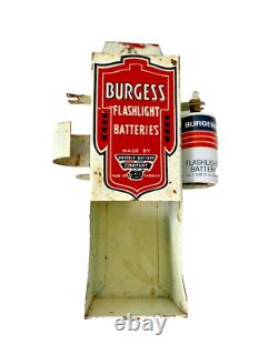 Vintage Burgess Flashlight Battery Advertising Sign Tin Store Display Tester CA