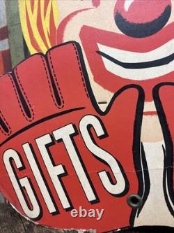 Vintage C. 1940 Gifts Store Display Clown Sign Carnival Circus Gas Grocery Store