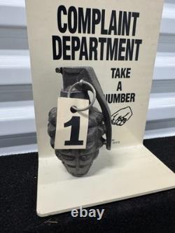 Vintage COMPLAINT DEPARTMENT DUMMY GRENADE TAKE ANUMBER COUNTER TOP DISPLAY SIGN