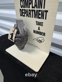 Vintage COMPLAINT DEPARTMENT DUMMY GRENADE TAKE ANUMBER COUNTER TOP DISPLAY SIGN