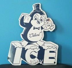 Vintage Chillard Ice Penguin Porcelain Gas General Drug Store Service Sign