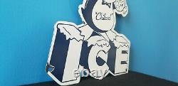 Vintage Chillard Ice Penguin Porcelain Gas General Drug Store Service Sign