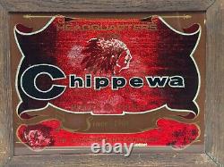 Vintage Chippewa Boots Store Display Advertising Sign Mirror Indian Head Red