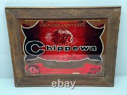 Vintage Chippewa Boots Store Display Advertising Sign Mirror Indian Head Red