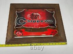 Vintage Chippewa Boots Store Display Advertising Sign Mirror Indian Head Red