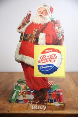 Vintage Christmas cardboard Sign Pepsi General Store Santa Display soda bottle