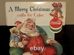Vintage Coca Cola Santa / Elves Large Cardboard Standup Store Display Ca. 50s