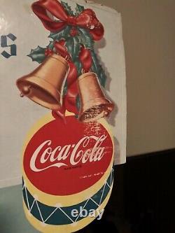 Vintage Coca Cola Santa / Elves Large Cardboard Standup Store Display Ca. 50s