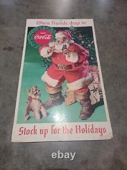 Vintage Coca-cola Store Display Sign Cardboard Standee Coke Santa Christmas Htf