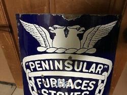 Vintage Curved Porcelain Peninsular Stove Furnace Store Display Sign