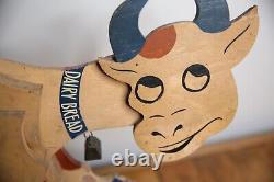 Vintage Dairy Farm Cow wood trade sign store display articulating folk art bell