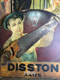 Vintage Disston Saws General Store Display Sign Hardware Workwear Overalls Tools