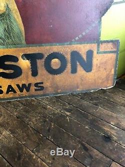 Vintage Disston Saws General Store Display Sign Hardware Workwear Overalls Tools