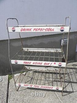 Vintage Double Dot PEPSI COLA 3 Shelf Metal Sign Store Display Stand circa 1940s