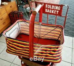 Vintage FOLD-AWAY Folding Grocery Store Baskets with Stand and Sign -1940's-set 10