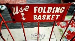 Vintage FOLD-AWAY Folding Grocery Store Baskets with Stand and Sign -1940's-set 10