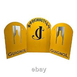 Vintage GUIGNOL JC Marionettes Display Advertising Wooden Sign Yellow Black