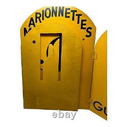 Vintage GUIGNOL JC Marionettes Display Advertising Wooden Sign Yellow Black