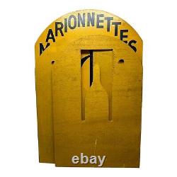 Vintage GUIGNOL JC Marionettes Display Advertising Wooden Sign Yellow Black