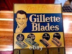 Vintage Gillette Razor Blades Metal Store Display W Heavy Carstock Insert Sign