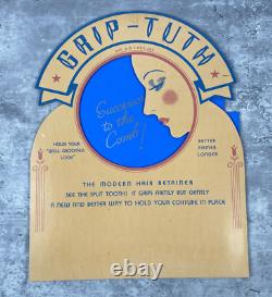 Vintage Grip-Tuth Comb Department Store Display Board Sign Art Deco Pin-Up Hair