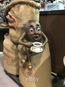 Vintage HUGE Quality Coffee STORE DISPLAY Beans & Bags Statue SIGN Deli Promo