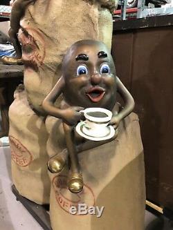 Vintage HUGE Quality Coffee STORE DISPLAY Beans & Bags Statue SIGN Deli Promo