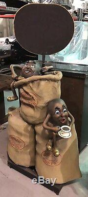 Vintage HUGE Quality Coffee STORE DISPLAY Beans & Bags Statue SIGN Deli Promo