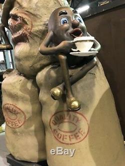 Vintage HUGE Quality Coffee STORE DISPLAY Beans & Bags Statue SIGN Deli Promo