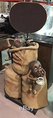 Vintage HUGE Quality Coffee STORE DISPLAY Beans & Bags Statue SIGN Deli Promo