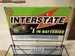 Vintage Interstate Battery #18, 2-Sided Sign & Metal Display Rack