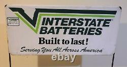 Vintage Interstate Battery Built To Last 2-Sided Sign & Metal Display Rack Stand