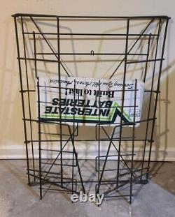 Vintage Interstate Battery Built To Last 2-Sided Sign & Metal Display Rack Stand