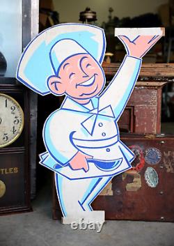 Vintage Japanese Sushi Bar Chef Hat wood sign store display hand painted man