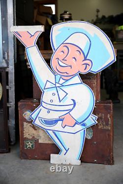 Vintage Japanese Sushi Bar Chef Hat wood sign store display hand painted man